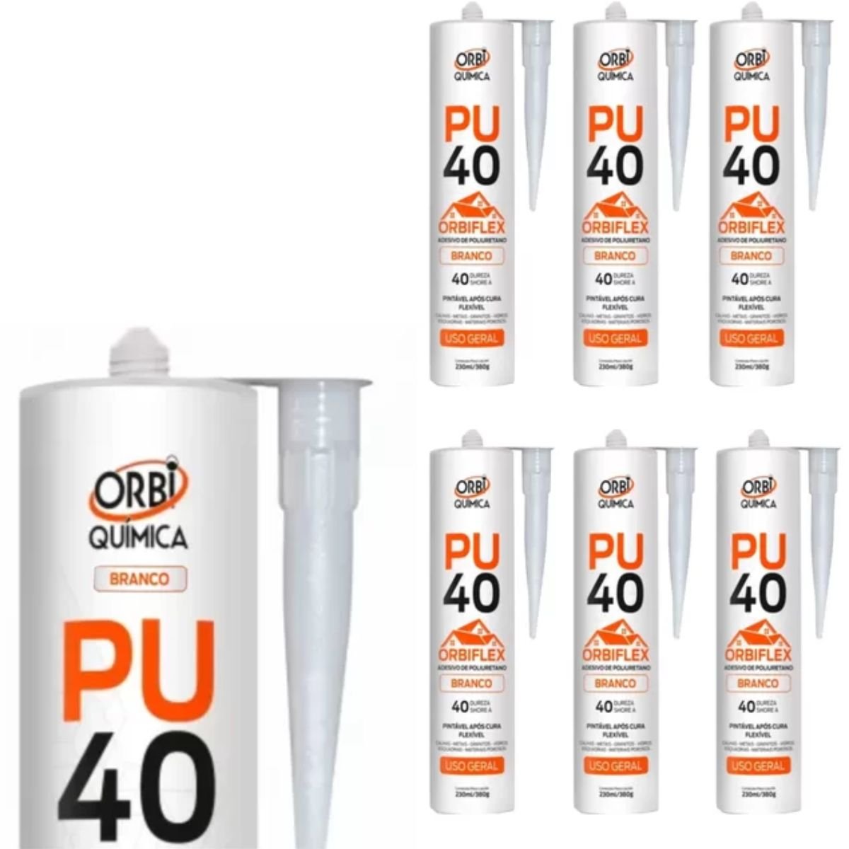 Kit 6 Cola Pu 40 Flex Silicone Selante 380g Orbi Branco