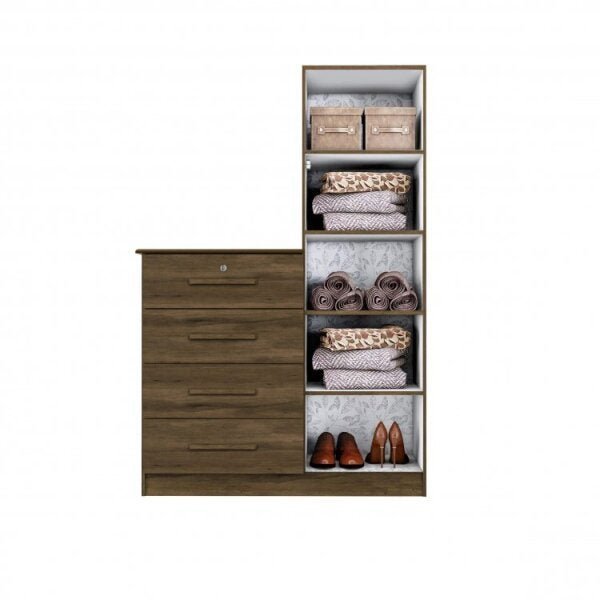 Conjunto Quarto de Solteiro Cômoda com Camarim Suspenso com Espelho e 2 Gavetas Espresso Móveis - 4