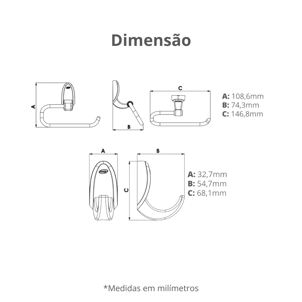 Kit Acessórios para Banheiro 4 Peças Linha Delicato Cor Cinza e Cromado Durín - 3