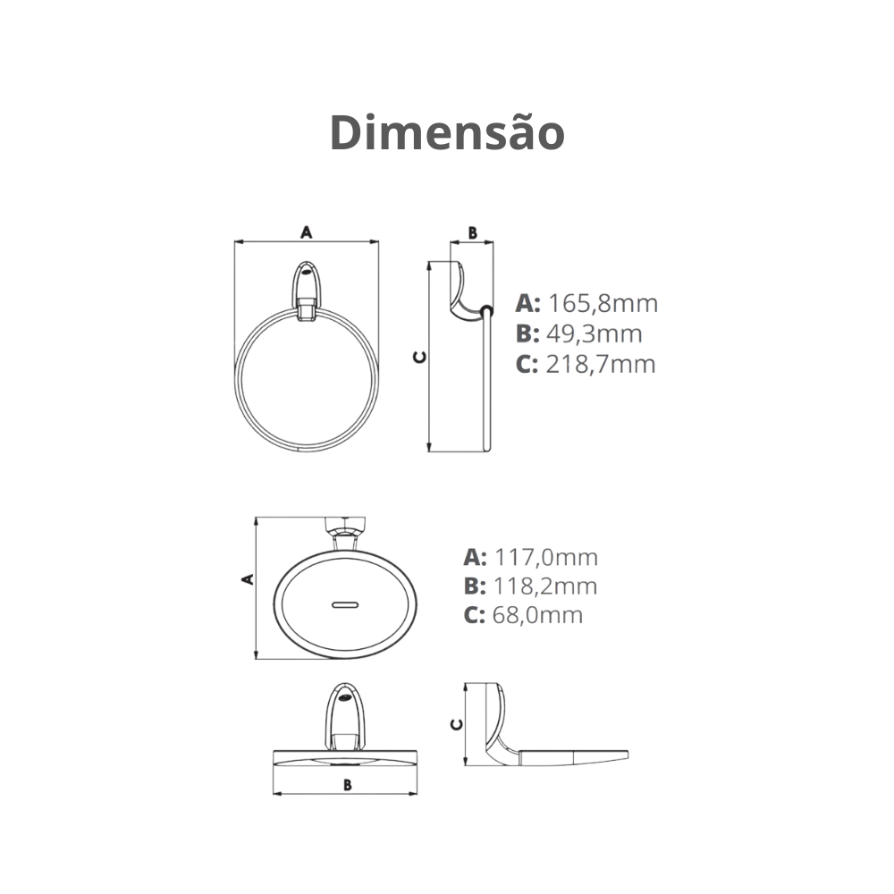 Kit Acessórios para Banheiro 4 Peças Linha Delicato Cor Cinza e Cromado Durín - 4