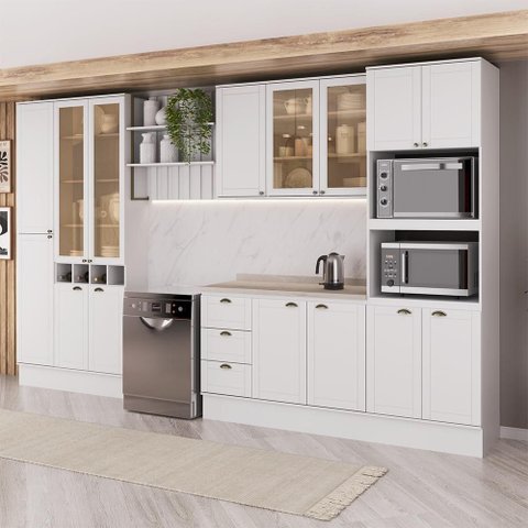 Armário de Cozinha Completa com Balcão Milla Lily Max Carraro Branco