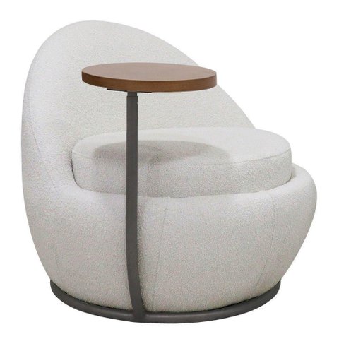 Poltrona Kaira Mesa Lateral Direita Fixa Titânio Bouclé Creep Off White - Nexta Casa