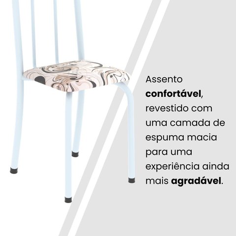 Kit 4 Cadeiras Tubular 96x36x41 cm Iris B Branco/Arabesco