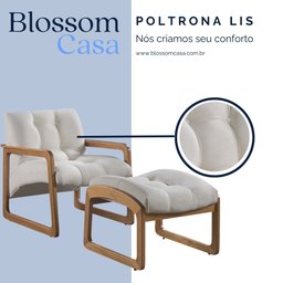 Poltrona e Puff Lis em Linho Bouclê com Base de Madeira - 3