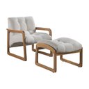 Ver imagem 1 de Poltrona e Puff Lis em Linho Bouclê com Base de Madeira