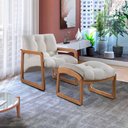 Ver imagem 2 de Poltrona e Puff Lis em Linho Bouclê com Base de Madeira