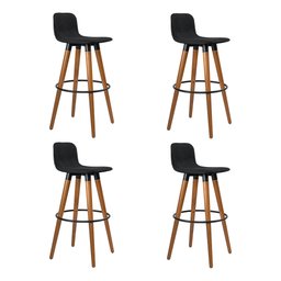 Kit 4 Banquetas Altas Luxo Versatil Aço Preto Linho Preto Base Carvalho - 2