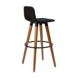 Kit 4 Banquetas Altas Luxo Versatil Aço Preto Linho Preto Base Carvalho - 3