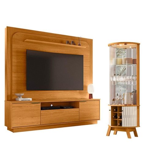 Estante Home Theater Nilo sem Pés Cinamomo com Cristaleira Marina Cinamomo Off White - Madetec