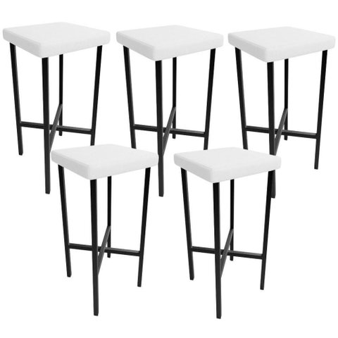 Kit 05 Banquetas Alta Bar Cozinha Sala de Jantar Preto Stella L02 Facto Branco - Lyam Decor