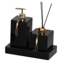 Ver imagem 1 de KIT LAVABO BANHEIRO LUXO VIDRO 3 PEÇAS: PRETO DOURADO