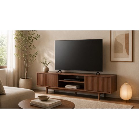 Rack Ripado para TV até 65 Polegadas MDF 180cm Pés em Madeira Maciça Rischio