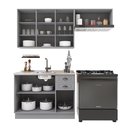 Ver imagem 4 de Cozinha Modulada 3 Peças Balcão sem Tampo Armário Aéreo com Vidro 100% MDF com Rodapé Bari Cinza/Titanio Fosco