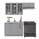Ver imagem 2 de Cozinha Modulada 3 Peças Balcão sem Tampo Armário Aéreo com Vidro 100% MDF com Rodapé Bari Cinza/Titanio Fosco