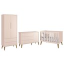 Ver imagem 1 de Dormitório Infantil Theo Retrô 2 Portas, Cômoda 1 Porta e Berço Rosa com Pés Amadeirado - Reller Móv