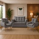 Ver imagem 1 de Sofá Conjunto Poltrona e Sofá Pequeno 2 Lugares Fixo 140cm Cinza