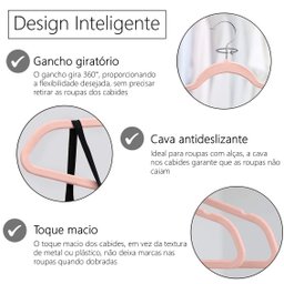Kit 100 Cabide Infantil Veludo Antideslizante Ultra Fino Moderno:Rosa - 4