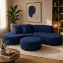 Ver imagem 3 de Sofá e Puff Orgânico Virginia 300cm Sala Suede:Azul-Marinho