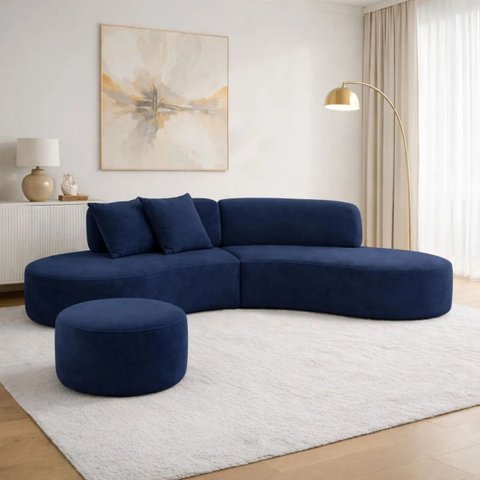 Sofá e Puff Orgânico Virginia 300cm Sala Suede:Azul-Marinho