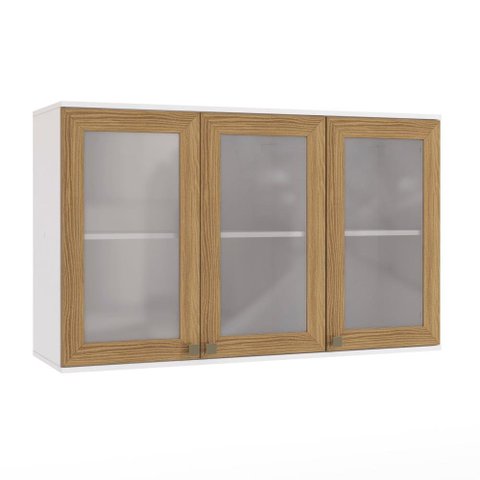 Armário Aéreo Celeste Kappesberg 100% Mdf 3 Portas com Vidro Branco/nogueira 120cm