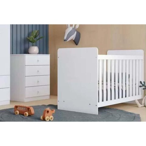 Quarto de Bebê Completo Labirinto 2 Peças (1 Berço + 1 Cômoda) Qi98 Branco - Henn