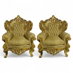 Par de Poltronas Clássicas Amarelo com Dourado - 2