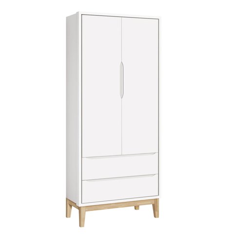 Guarda-Roupa Retrô 2 Portas Classic New Branco Fosco com Natural - MoveisAqui