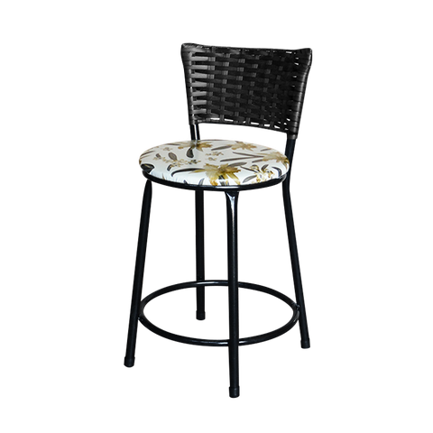Banqueta Baixa Para Cozinha Ratan Preta Estofado Floral  Floral 