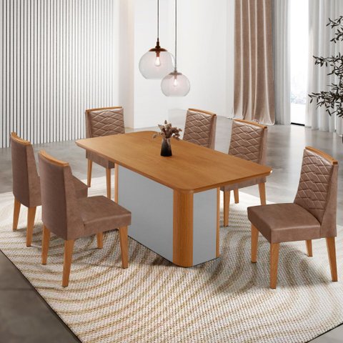Mesa de Jantar Isadora 180cm Tampo Mdf Laminado com 6 Cadeiras Eloise