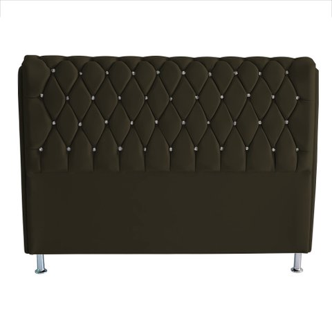 Cabeceira de Cama Box Jully Queen 160 Cm Botão Strass Suede Marrom Eli Móveis