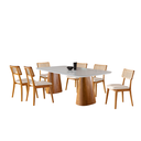 Ver imagem 1 de Conjunto Sala de Jantar 6 Lugares Oslo Mesa e Cadeiras Organicas Madeira Maciça Linho Creme