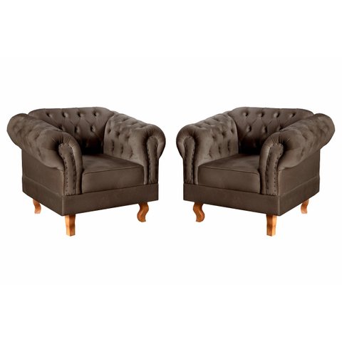 Kit 2 Poltronas Decorativas Capitonê Chesterfield Dom Pedro - Veludo Marrom