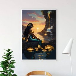 Quadro Arquétipo Sereia Negra 33x24cm - com Vidro:madeira Preta - 1