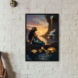 Quadro Arquétipo Sereia Negra 33x24cm - com Vidro:madeira Preta - 2