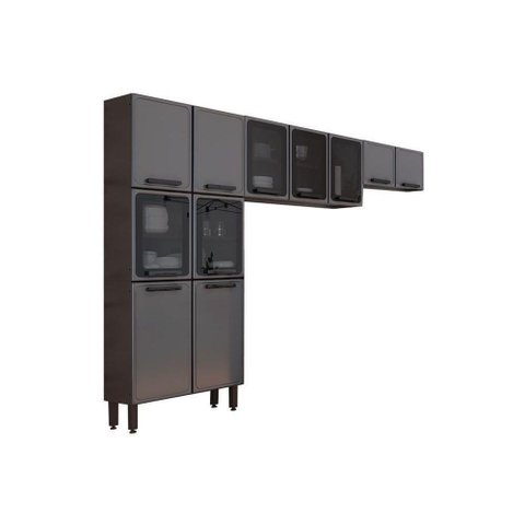 Cozinha Modulada Bertolini Estilo 3 Peças (2 Armários + 1 Paneleiro) Cpt88 Cinza/grafite