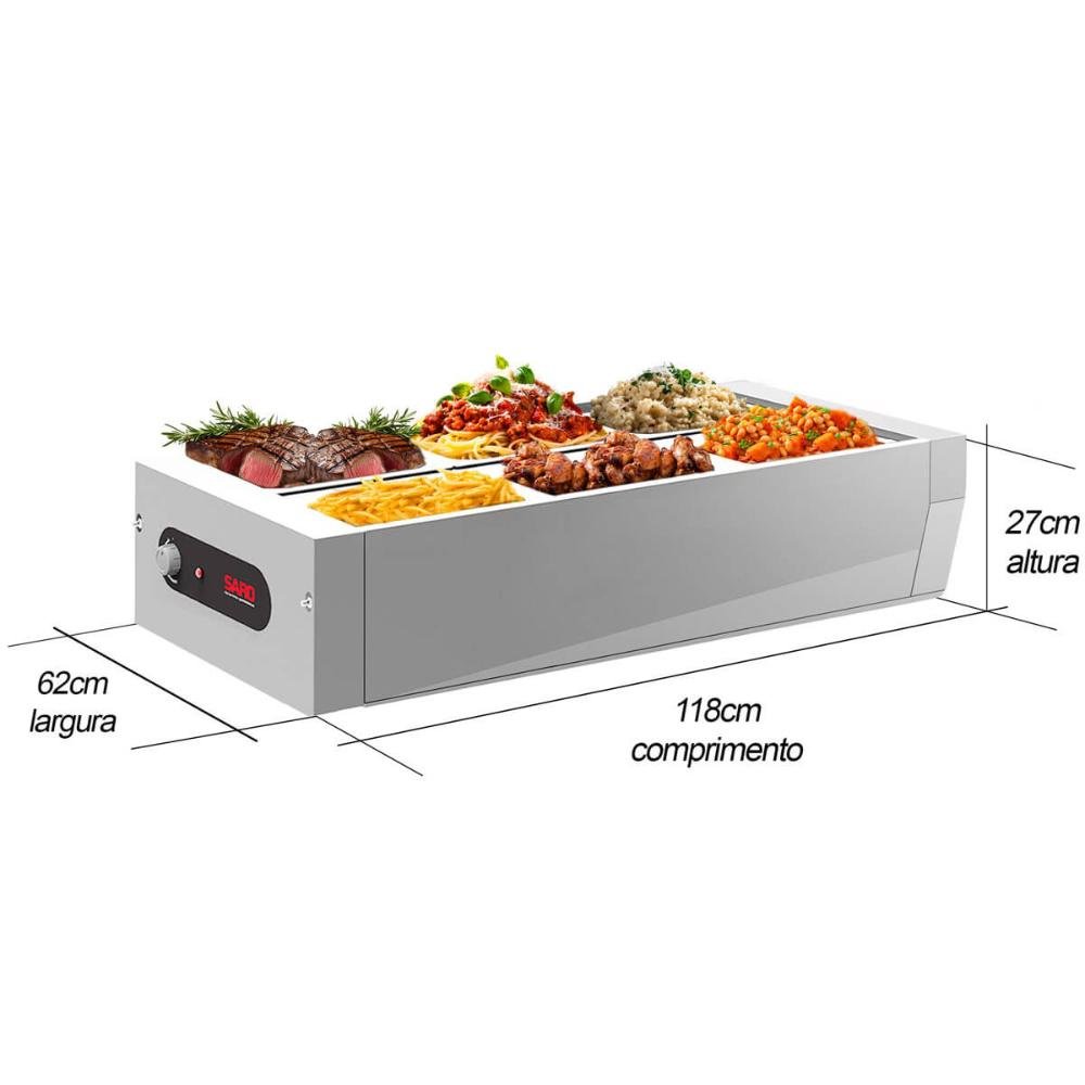 Buffet de Mesa Térmico Aquecido de Inox 6 Cubas 1/2 Tampa 220v para Restaurantes - 2