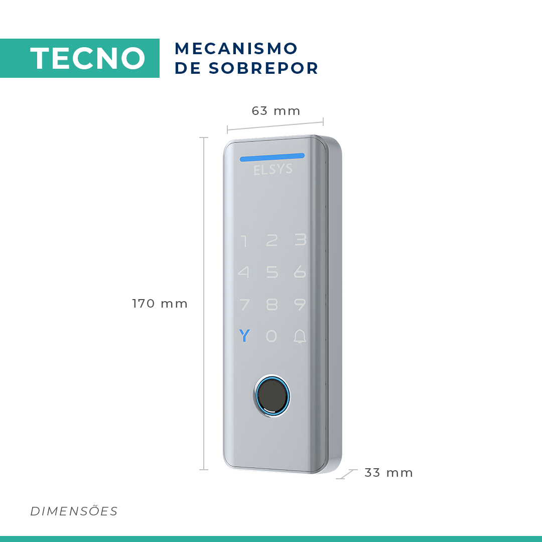 Fechadura Digital de Sobrepor Wi-fi Tecno Esf-ds4100v Prata Elsys - 7