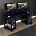 Ver imagem 1 de Mesa Gamer Tecno Mobili Design Arqueado C/Suporte para Copos: Preto com Azul