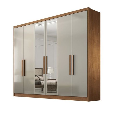 Guarda Roupa Casal com Espelho 6 Portas 8 Gavetas - Rizon-Cumaru/Fendi - Móveis Novo Horizonte