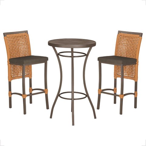 Mesa Bistrô e 2 Banquetas Roma Marrom Corda Náutica Estofado 9 Trama Original