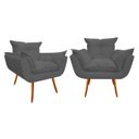 Ver imagem 1 de Kit 2 Poltronas Decorativa Opala Suede Cinza Pés Madeira Ms Decor