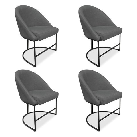 Kit 04 Cadeiras Poltrona de Jantar Bela Suede Grafite Base Metálica Industrial Preto - Pallazio