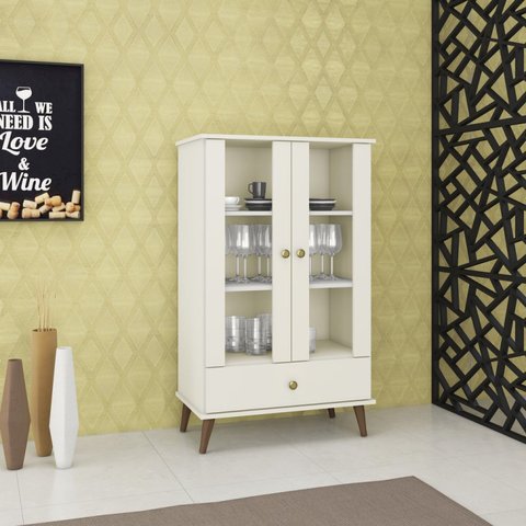 Cristaleira 2 Portas 70cm Retrô Bege/Off White