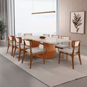 Ver imagem 1 de Sala de Jantar Mesa Ane 220cm Tampo Laqueado com Vidro Canto Moeda com 8 Cad Viena