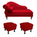 Ver imagem 1 de Divã Recamier Namoradeira Larissa 150cm + 2 Puffs Retrô Suede Vermelho - LM DECOR