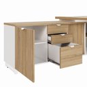 Ver imagem 6 de Mesa de Escritório Executiva com Armário Lateral e Caixa de Tomadas 3 Gavetas 200cm Corporate Macadâmia E Branco