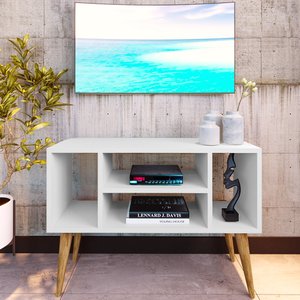 Rack para Tv Paris com 4 Nichos com Pés Retrô -branco