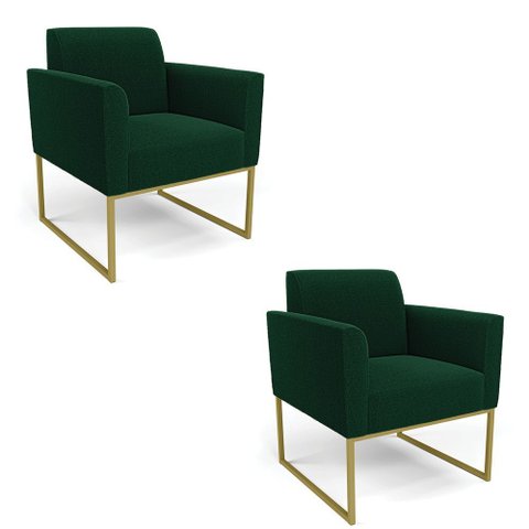 Poltrona Sala Estar Industrial Dourado Kit 2 Marisa Bouclê Verde D03 - D’Rossi