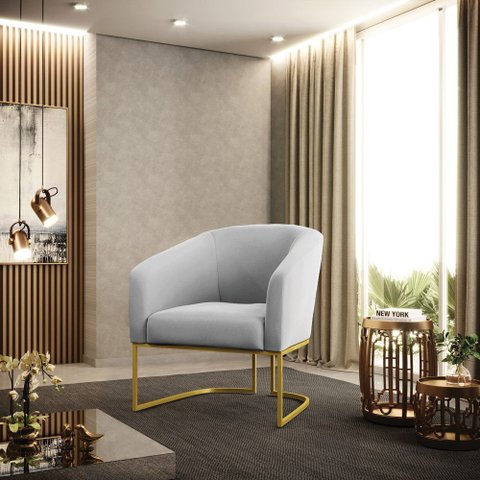 Cadeira Sala de Jantar Base Industrial Dourado Stella Suede D03 - D’Rossi