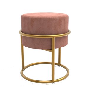 Puff Banqueta Decorativo Redondo Iron Base de Ferro Suede Rose